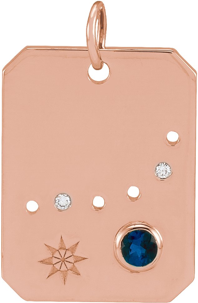 14K Gold Round Natural Blue Sapphire & Natural Diamond Zodiac Constellation Necklace or Pendant - Rose Gold