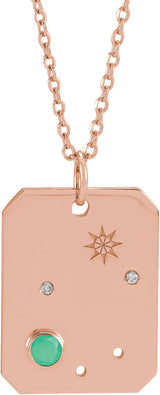14K Gold Round Natural Diamond Libra Constellation Necklace or Pendant - Rose Gold