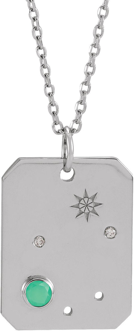 14K Gold Round Natural Diamond Libra Constellation Necklace or Pendant - White Gold
