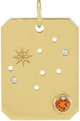 14K Gold Round Natural Spessartite Garnet & Natural Diamond Zodiac Constellation Necklace or Pendant - Yellow Gold