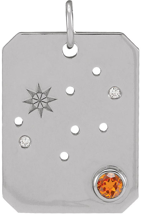 Platinum Round Natural Spessartite Garnet & Natural Diamond Zodiac Constellation Necklace or Pendant