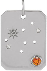 14K Gold Round Natural Spessartite Garnet & Natural Diamond Zodiac Constellation Necklace or Pendant - White Gold