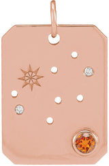 14K Gold Round Natural Spessartite Garnet & Natural Diamond Zodiac Constellation Necklace or Pendant - Rose Gold