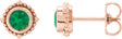 14K Gold Round Natural Emerald Beaded Halo-Style Stud Earrings - Rose Gold
