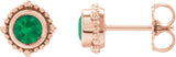 14K Gold Round Natural Emerald Beaded Halo-Style Stud Earrings - Rose Gold