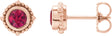 14K Gold Round Natural Ruby Beaded Halo-Style Stud Earrings - Rose Gold