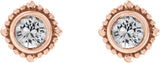 14K Gold Round Natural White Sapphire Beaded Halo-Style Stud Earrings - Rose Gold - view 2