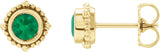 14K Gold Round Natural Emerald Beaded Halo-Style Stud Earrings - Yellow Gold
