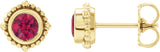 14K Gold Round Natural Ruby Beaded Halo-Style Stud Earrings - Yellow Gold