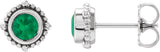 Platinum Round Natural Emerald Beaded Halo-Style Stud Earrings