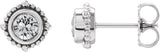 14K Gold Round Natural White Sapphire Beaded Halo-Style Stud Earrings - White Gold