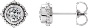 Platinum Round Natural White Sapphire Beaded Halo-Style Stud Earrings