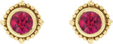 14K Gold Round Natural Ruby Beaded Halo-Style Stud Earrings - Yellow Gold - view 2