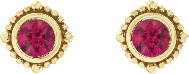 14K Gold Round Natural Ruby Beaded Halo-Style Stud Earrings - Yellow Gold - view 2