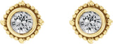 14K Gold Round Natural White Sapphire Beaded Halo-Style Stud Earrings - Yellow Gold - view 2