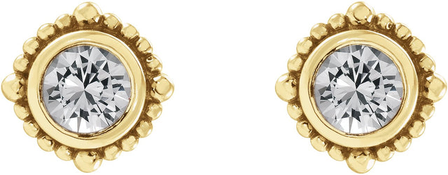 14K Gold Round Natural White Sapphire Beaded Halo-Style Stud Earrings - Yellow Gold - view 2