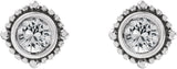 Platinum Round Natural White Sapphire Beaded Halo-Style Stud Earrings - view 2