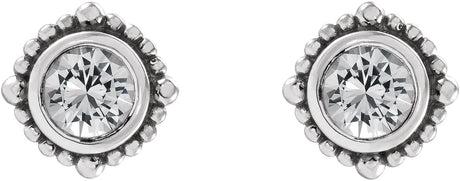 Platinum Round Natural White Sapphire Beaded Halo-Style Stud Earrings - view 2