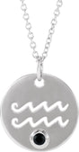 14K Gold Round Natural Black Spinel Aquarius Disc Necklace or Pendant - White Gold