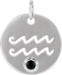 14K Gold Round Natural Black Spinel Zodiac Disc Necklace or Pendant - White Gold