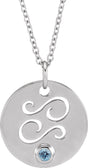 Platinum Round Natural Aquamarine Cancer Disc Necklace or Pendant
