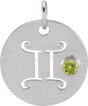 Platinum Round Natural Peridot Zodiac Disc Necklace or Pendant
