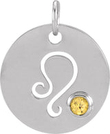 Platinum Round Natural Citrine Zodiac Disc Necklace or Pendant