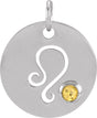 Platinum Round Natural Citrine Zodiac Disc Necklace or Pendant
