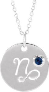 Platinum Round Natural Blue Sapphire Capricorn Disc Necklace or Pendant