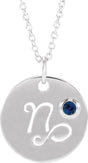 Platinum Round Natural Blue Sapphire Capricorn Disc Necklace or Pendant