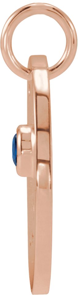 14K Gold Round Natural Blue Sapphire Zodiac Disc Necklace or Pendant - Rose Gold - view 3