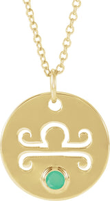 14K Gold Round Natural Green Chrysoprase Libra Disc Necklace or Pendant - Yellow Gold