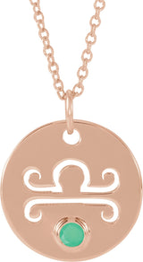 14K Gold Round Natural Green Chrysoprase Libra Disc Necklace or Pendant - Rose Gold