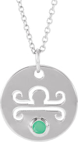 Platinum Round Natural Green Chrysoprase Libra Disc Necklace or Pendant