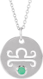 Platinum Round Natural Green Chrysoprase Libra Disc Necklace or Pendant