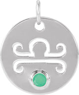 Platinum Round Natural Green Chrysoprase Zodiac Disc Necklace or Pendant
