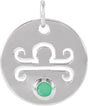 Platinum Round Natural Green Chrysoprase Zodiac Disc Necklace or Pendant
