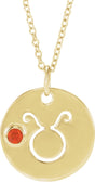 14K Gold Round Natural Mexican Fire Opal Taurus Disc Necklace or Pendant - Yellow Gold