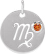 14K Gold Round Natural Spessartite Garnet Zodiac Disc Necklace or Pendant - White Gold