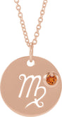 14K Gold Round Natural Spessartite Garnet Virgo Disc Necklace or Pendant - Rose Gold