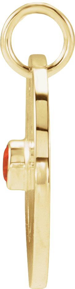 14K Gold Round Natural Mexican Fire Opal Zodiac Disc Necklace or Pendant - Yellow Gold - view 2