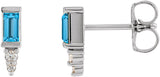 Platinum Straight Baguette Natural Blue Sapphire Accented Bar Earrings - view 6