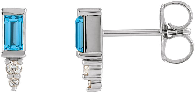 14K Gold Straight Baguette Natural Sky Blue Topaz Accented Bar Earrings - Rose Gold - view 6