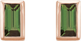 14K Gold Natural Green Tourmaline Straight Baguette Bezel-Set Stud Earrings - Rose Gold - view 6