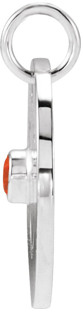 14K Gold Round Natural Mexican Fire Opal Zodiac Disc Necklace or Pendant - White Gold - view 2