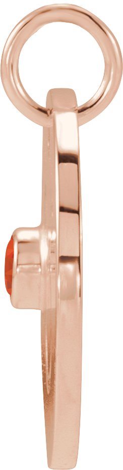14K Gold Round Natural Mexican Fire Opal Zodiac Disc Necklace or Pendant - Rose Gold - view 3