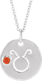 Platinum Round Natural Mexican Fire Opal Taurus Disc Necklace or Pendant