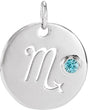Platinum Round Natural Blue Zircon Zodiac Disc Necklace or Pendant