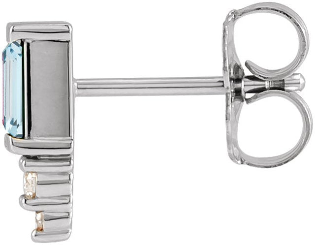 Platinum Straight Baguette Natural Sky Blue Topaz Accented Bar Earrings - view 5