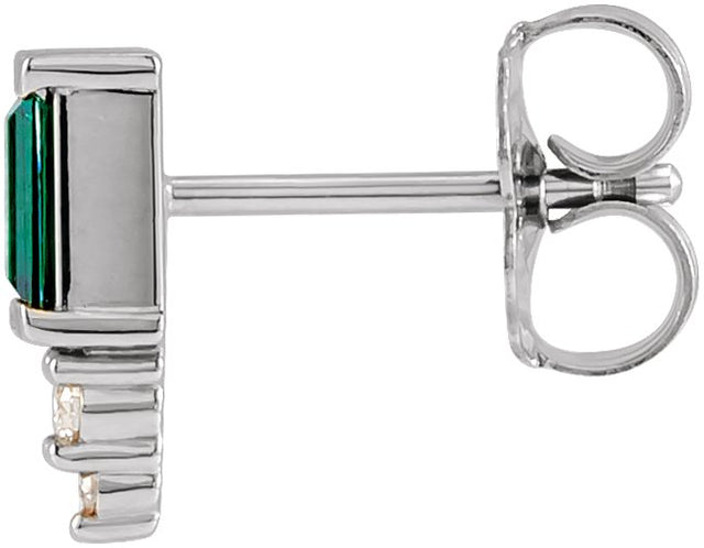 Platinum Straight Baguette Natural Green Tourmaline Accented Bar Earrings - view 5